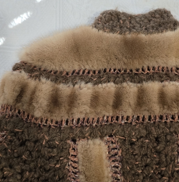 Vintage Norma Canada Womens Mink Fur Wool Yarn Coat Cabincore - Picture 9 of 11